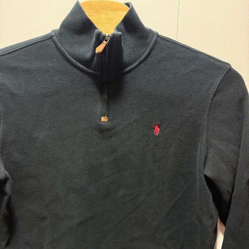 Polo Ralph Lauren Mens XL Black‎ Quarter Zip Pullover Cotton Knit Sweater